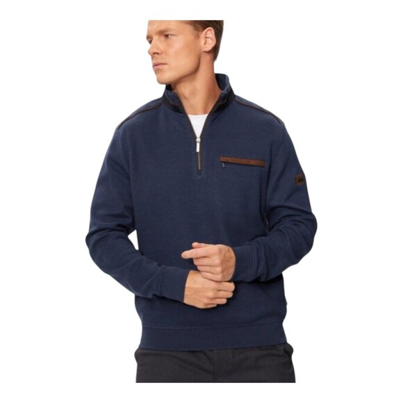 Bugatti Regular Fit Quarter Zip Pullover Sweatshirt in Navy Casual Men's… - Picture 1 of 11